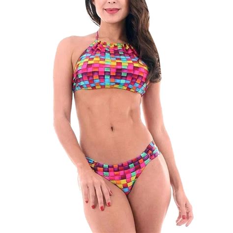 Bikini Sexy Das Mulheres Duas Pe As Verificado Strap Swimwear