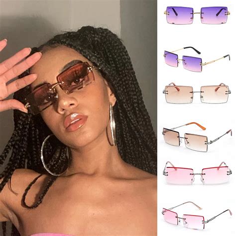 Vintage Fashion 2022 New Sunglasses Rimless Frameless Rectangle Shades Gradient Summer Traveling