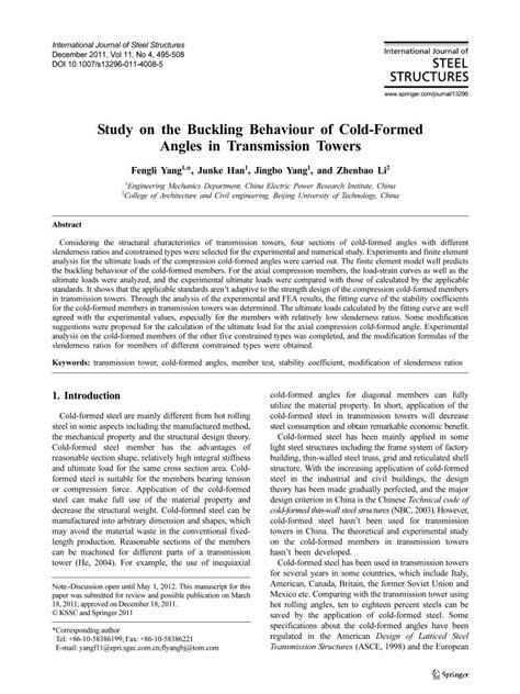 Pdf Study On The Buckling Behaviour Of Cold Formed Angles In