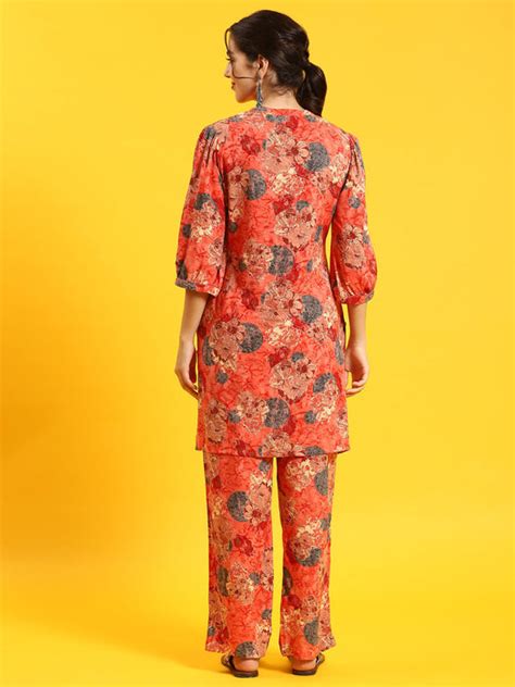 Women Red Floral Print Co Ord Set