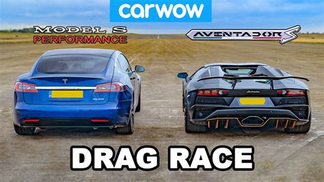 Lamborghini Aventador Vs NEW Tesla Model S Performance DRAG RACE