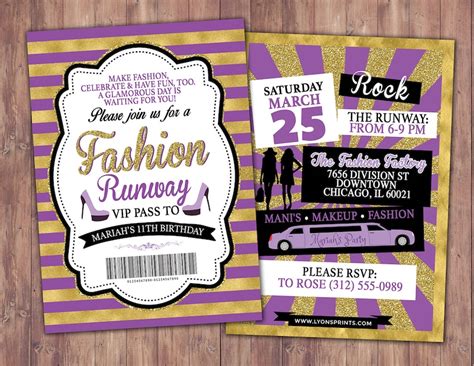 Rock The Runway Ticket Birthday Party Invitation Popstar Etsy