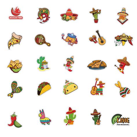 50pcs Mexican Style Food Stickers Vinyl Waterproof Stickers For Laptop