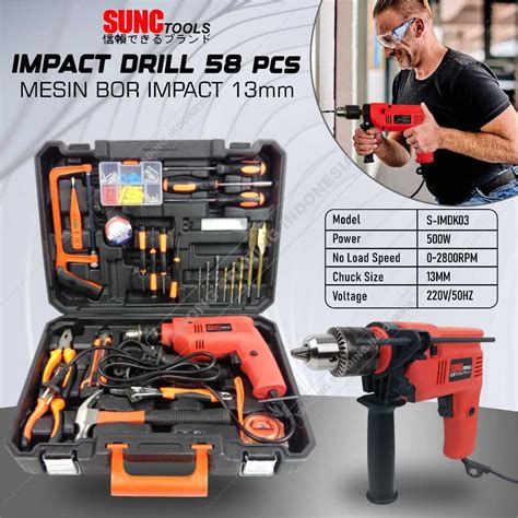 Jual Mesin Bor Impact Drill Listrik 13mm SIMDK03 SET LENGKAP 58 Pcs