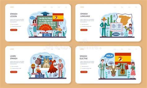 Spanish Language Web Banner Or Landing Page Set Language School Stock