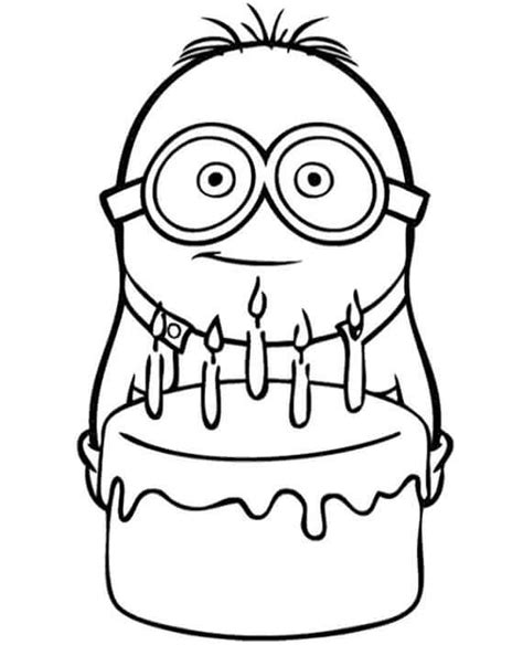 Minion Tenencia Torta De Cumplea Os Para Colorear Imprimir E Dibujar