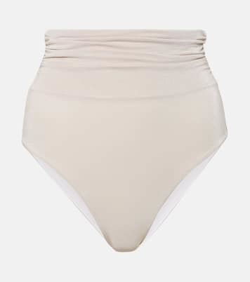 Ruched High Rise Lurex Bikini Bottoms In Silver Max Mara Mytheresa