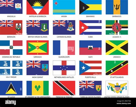 25 Banderas del Caribe. Conjunto completo de todos los países del ...