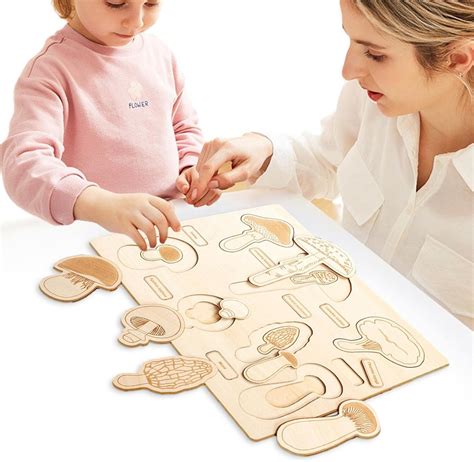 Wuling 2 Pcs Lebenszyklus Holztablett Montessori Kleinkind Pilz Puzzle