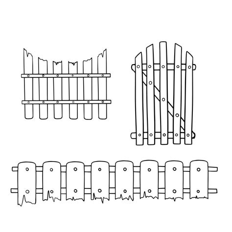 Monochrome Icon Set Old Wooden Fence With A Semicircular Top Gate