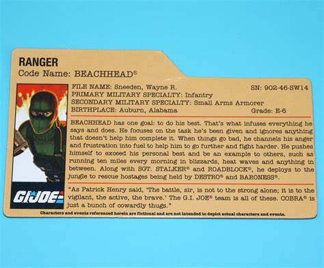 2010 GI JOE BEACHHEAD V14 RESOLUTE G I JOE BATTLE SET FILE CARD HASBRO