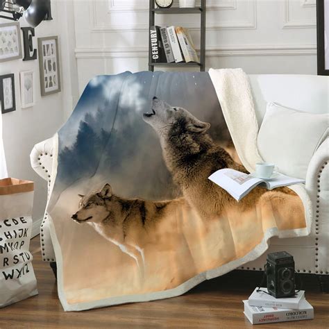 New 2019 Desert Wolves Printed Velvet Plush Throw Blanket Bedspread For