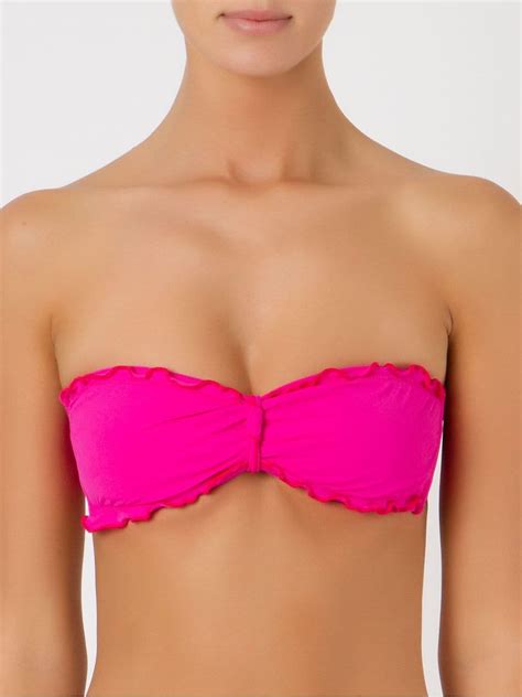 Amir Slama Ruffled Trim Bandeau Bikini Top Pink Farfetch