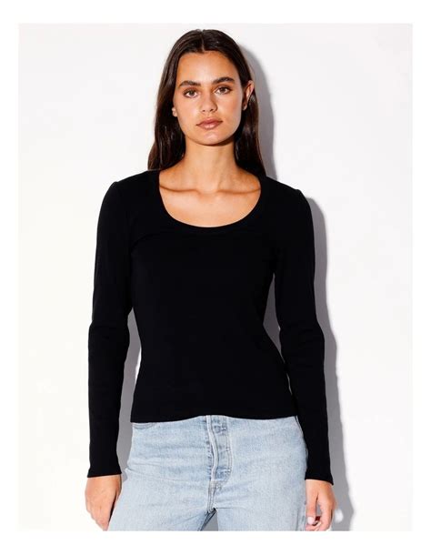 Miss Shop Organic Blend Long Sleeve Scoop Neck Tee In Black Myer