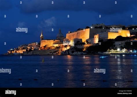 Old town buildings at night, Valletta, Malta Stock Photo - Alamy