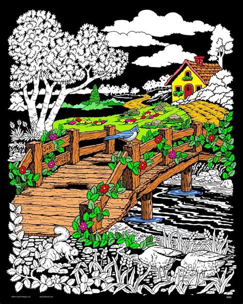 Wooden Bridge Art - Fuzzy Velvet Coloring Poster for Adults, 16x20