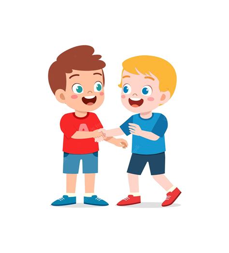 Premium Vector Little Kid Do Hand Shake With Friend