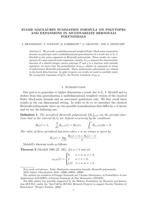 Pdf Euler Maclaurin Summation Formula On Polytopes And Expansions In