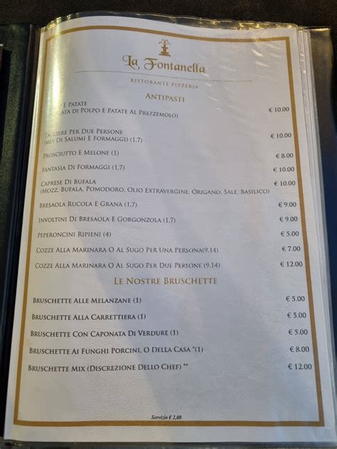 Menu Da Pizzeria Bisteccheria La Fontanella Quartu Sant Elena Via