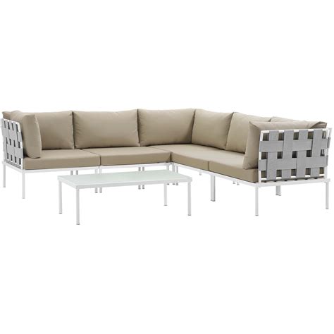 Modway Harmony 6 Piece Outdoor Patio Aluminum Sectional Sofa Set