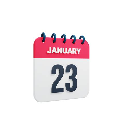 January Realistic Calendar Icon 3D Illustration Date January 23 ...