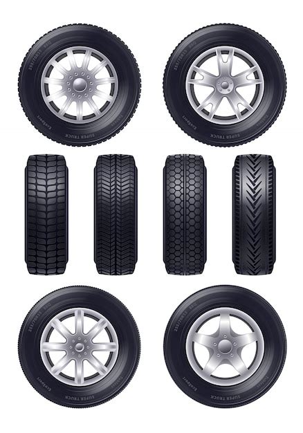 Conjunto de rodas de carro realista Vetor Grátis