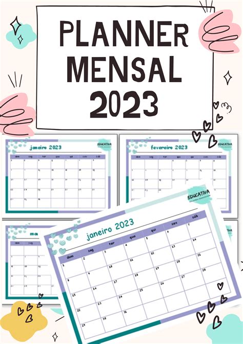 Calendário Planner Mensal 2023 Básico