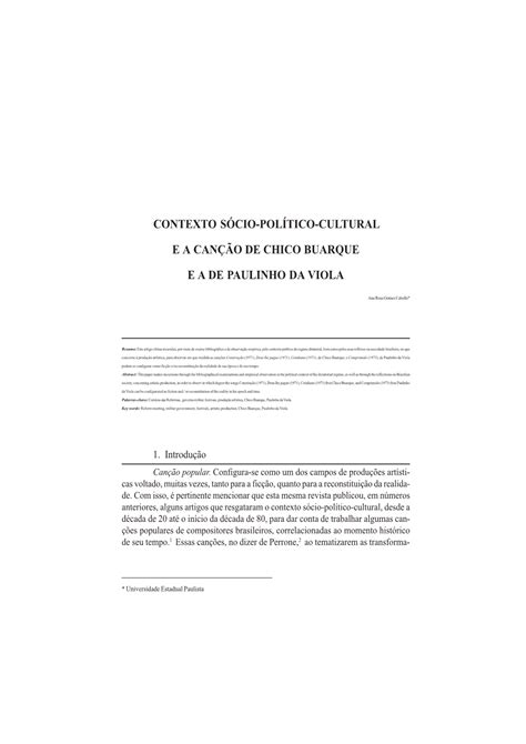 Contexto Sócio Político Cultural E a Canção De Chico Buarque E a De