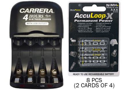 Aa Aaa Nimh Smart Travel Charger 8 Pack Aaa Acculoop X Nimh 1100 Mah