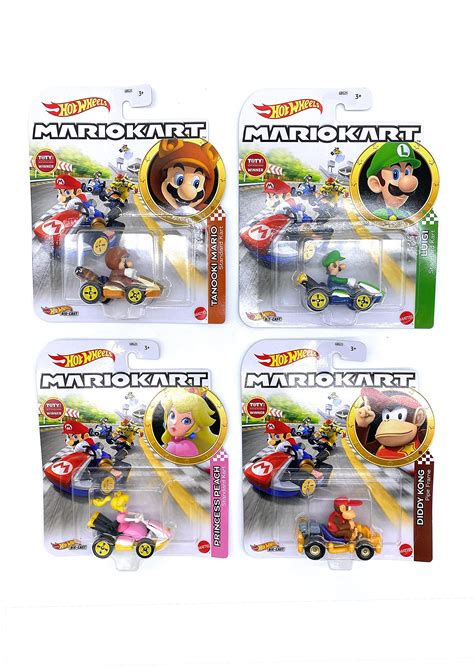 Buy Diecast Hotwheels Mario Kart 4 Pack Tanooki Mario Princess Peach Luigi Diddy Kong 164