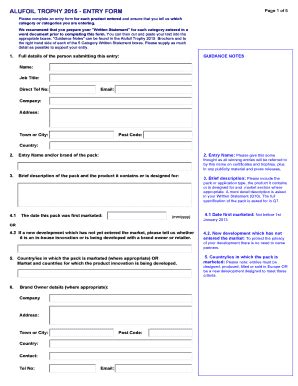 Fillable Online ALUFOIL TROPHY 2015 ENTRY FORM Page 1 Of 5 Please