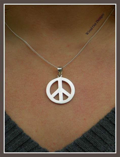 Sterling Silver Peace Sign Necklace Love By Wiredoutdesigns