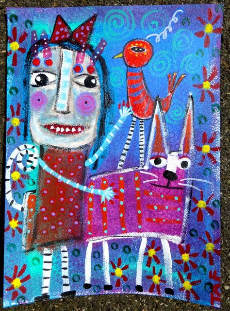 My Two Favorite Pets Original Outsider Raw Brut Painting By Tracey