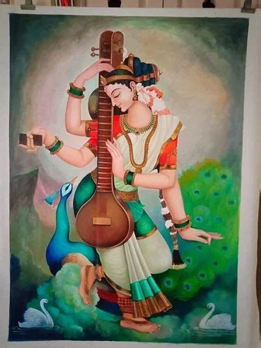 Matte Synthetic Wood Goddess Saraswati Canvas Painting, Size: 3x2 Feet ...