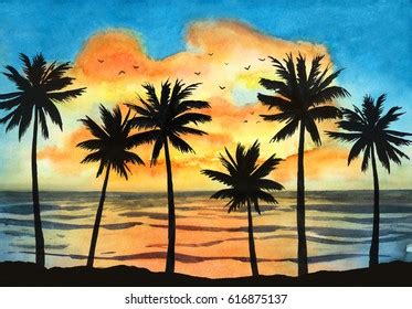 Watercolor Ocean Sunset