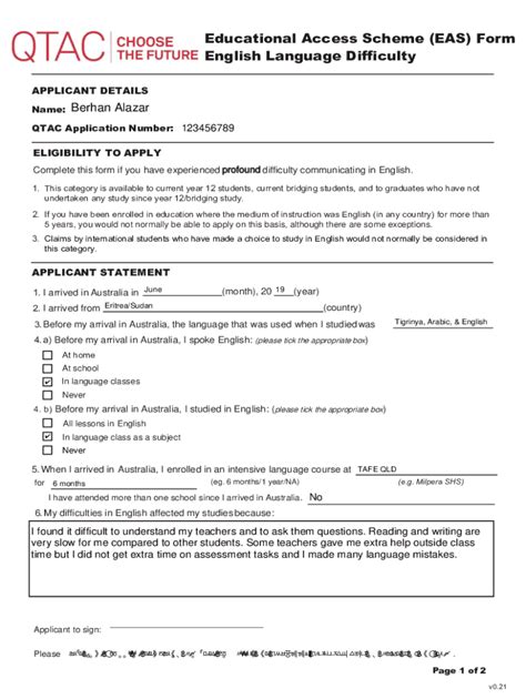 Fillable Online Educational Access Scheme EAS Form English Fax