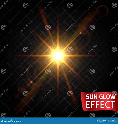 Sun Glow Effect Set on a Dark Background Transparent. Sunrise, Sunset ...