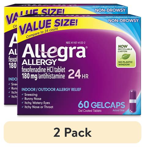 2 Pack Allegra 24 Hour Non Drowsy Antihistamine Allergy Relief