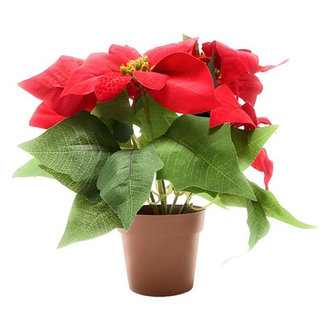 Artificial Poinsettia Plant in Pot, 10.6", Polyester