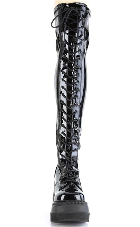 Demonia Shaker 374 Patent Thigh High Boots Gothic Shoes Australia