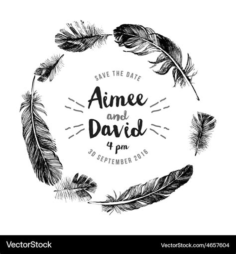 Hand Drawn Feathers Wreath With Type Design Vector Image