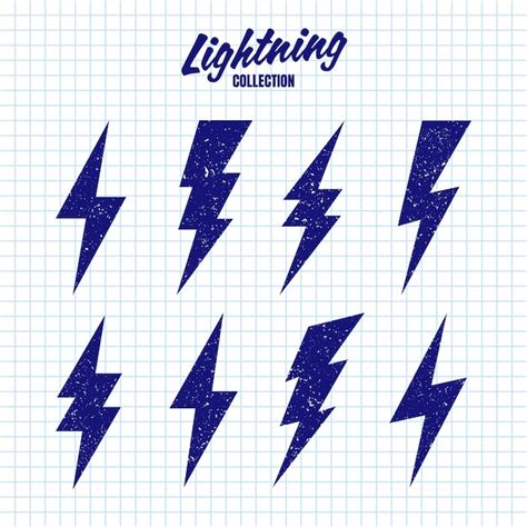 Premium Vector Hand Drawn Lightning Bolt Icons With Grunge Texture On