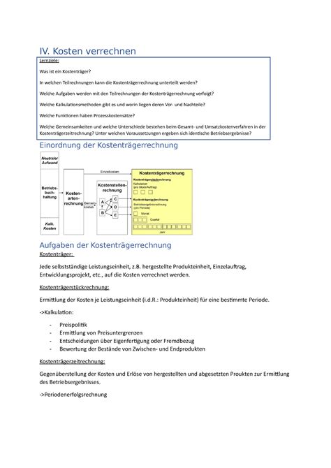 4 Vorlesung Kostenrechnung Und Controlling Zusammenfassung IV