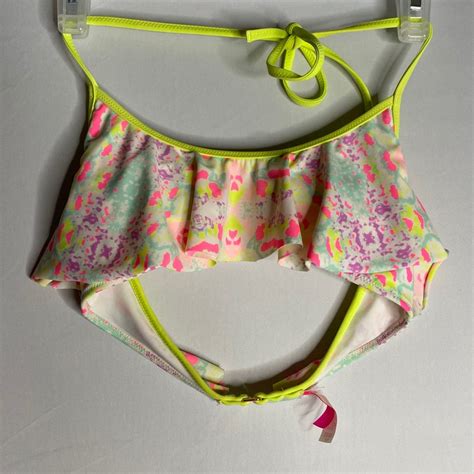 Victorias Secret Neon Pattern Ruffle Bikini Top Gem