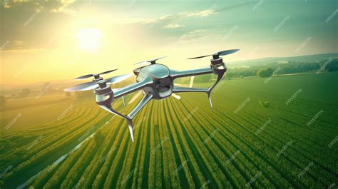 Premium Ai Image Drone Flies Over The Field Photo Realistic Illustration