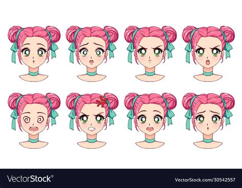 A set cute anime girl with different Royalty Free Vector