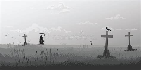 Angel of Death in Graveyard in Foggy Day Monochromatic Minimalism ...