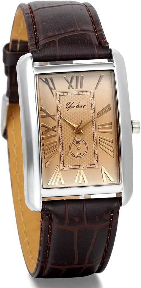 Avanver Mens Square Watch Vintage Roman Numeral Analog Quartz