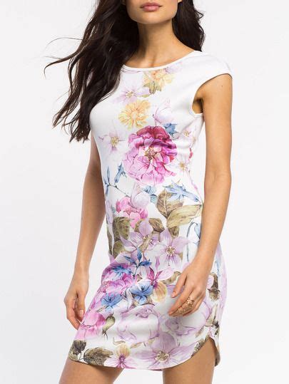 Beige Cap Sleeve Floral Print Sheath Dress