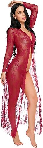 Amazon Lingerie For Women Sexy Long Lace Dress Sheer Gown See